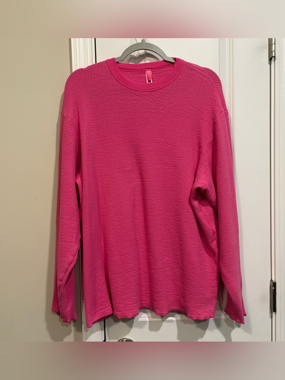 Skims Women's Pink Long Sleeve Ribbed Knit Crewneck Sweatshirt Top Sz Large